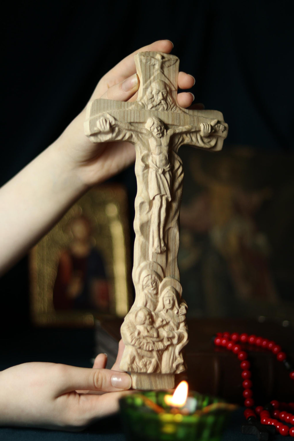 12in Beech Wood Crucifix, Wooden Cross, Cross of Lord Jesus Christ, Christian Cross, Orthodox Cross, Wall Cross, Cross for Home