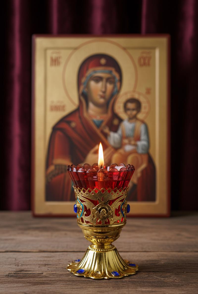 Brass Table Icon Lamp 12cm x 9cm, Orthodox Oil Lamp, Vintage Oil Candle, Retro Icon Lamp, Glass Oil Lamp, Orthodox Christian Prayer Lamp