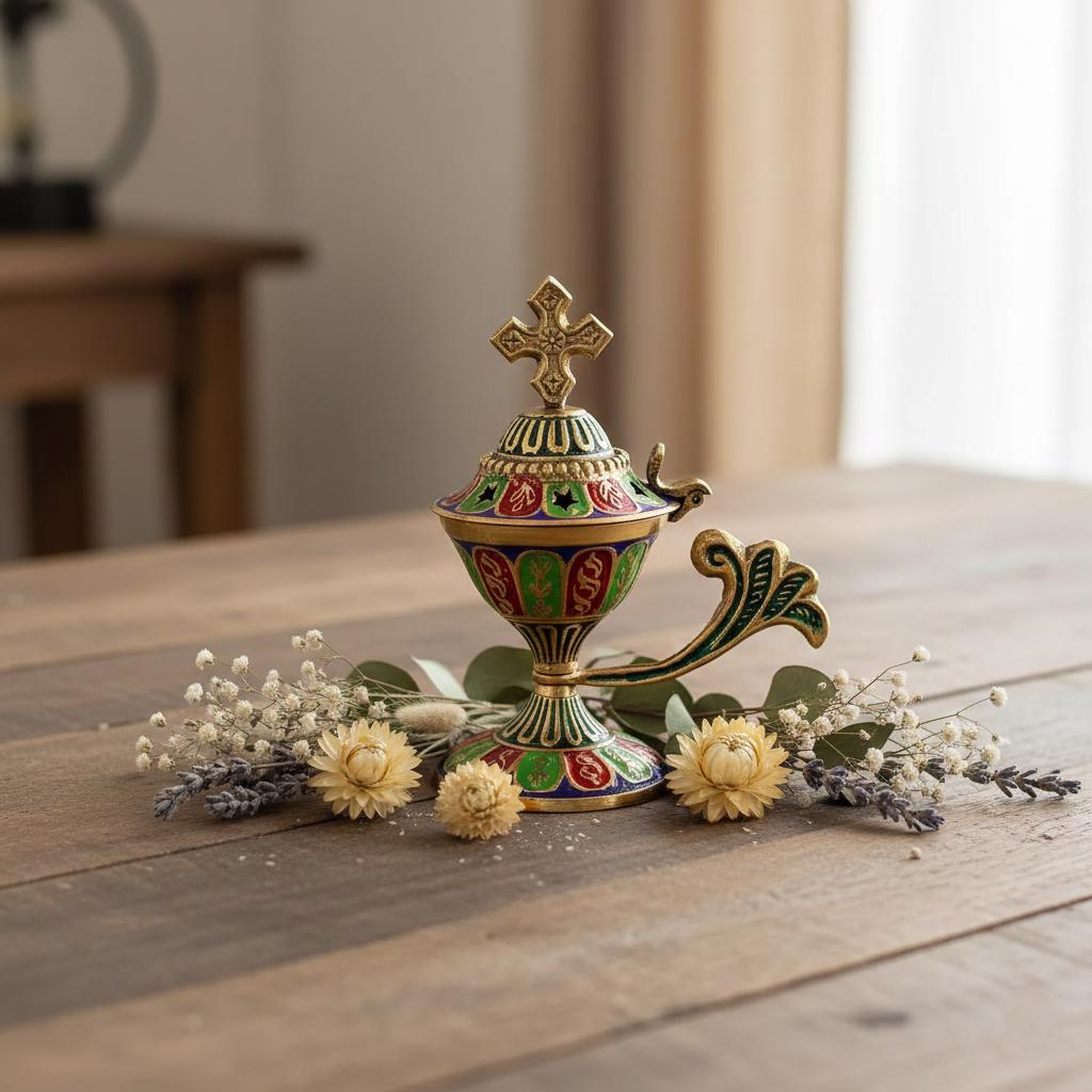 Bronze Incense Burner 5.1in, Orthodox Censer, Enamel Incense Burner, Byzantine Censer