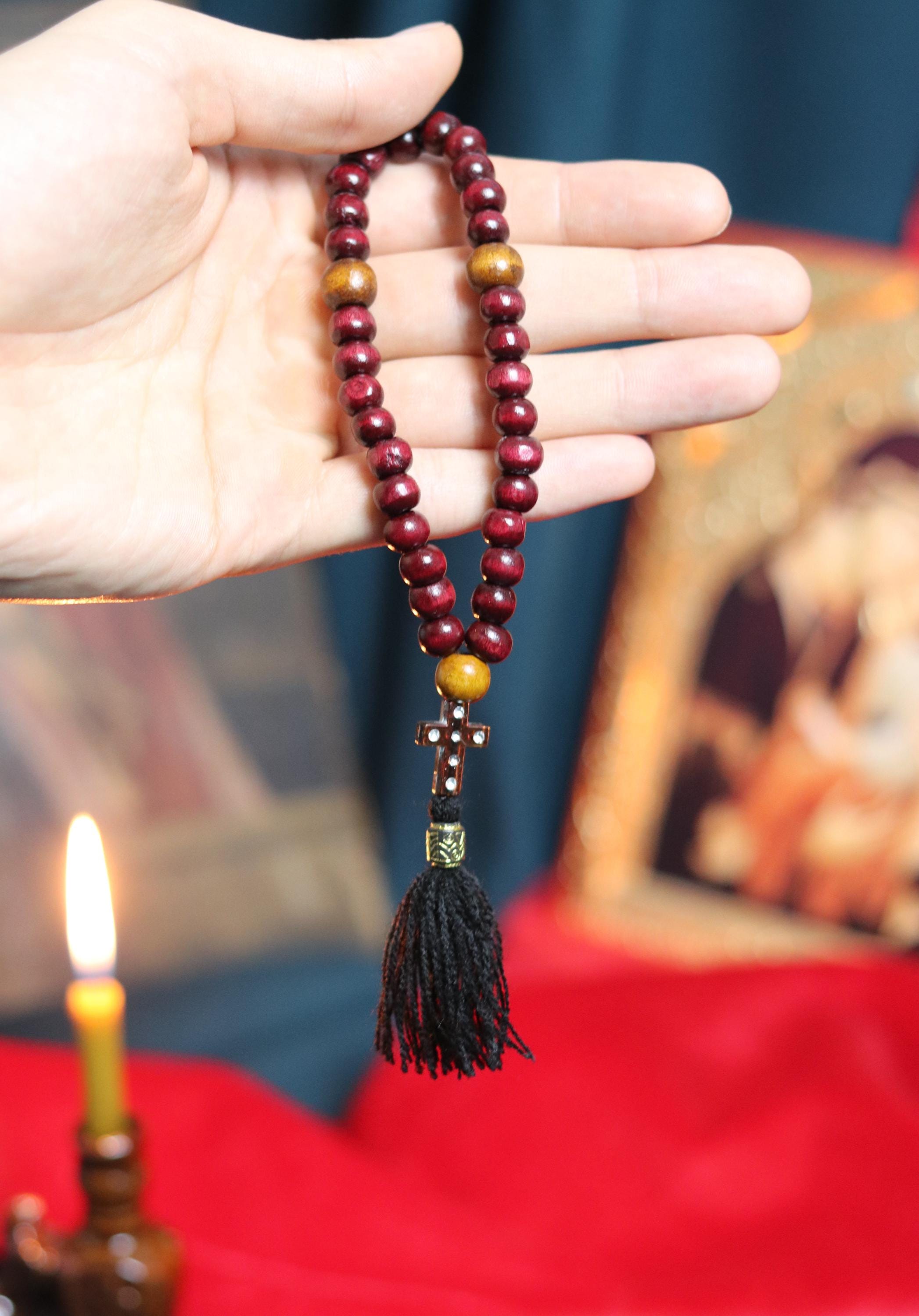 Orthodox Wooden Prayer Beads with Tassel – Handmade Black Wood Orthodox rosaries, Prayer beads, Orthodox prayer rope, Wooden komboskini