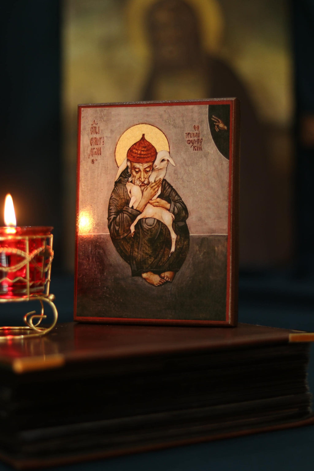 Saint Spyridon Trimythous Orthodox Wooden Icon . Christian Wall Art