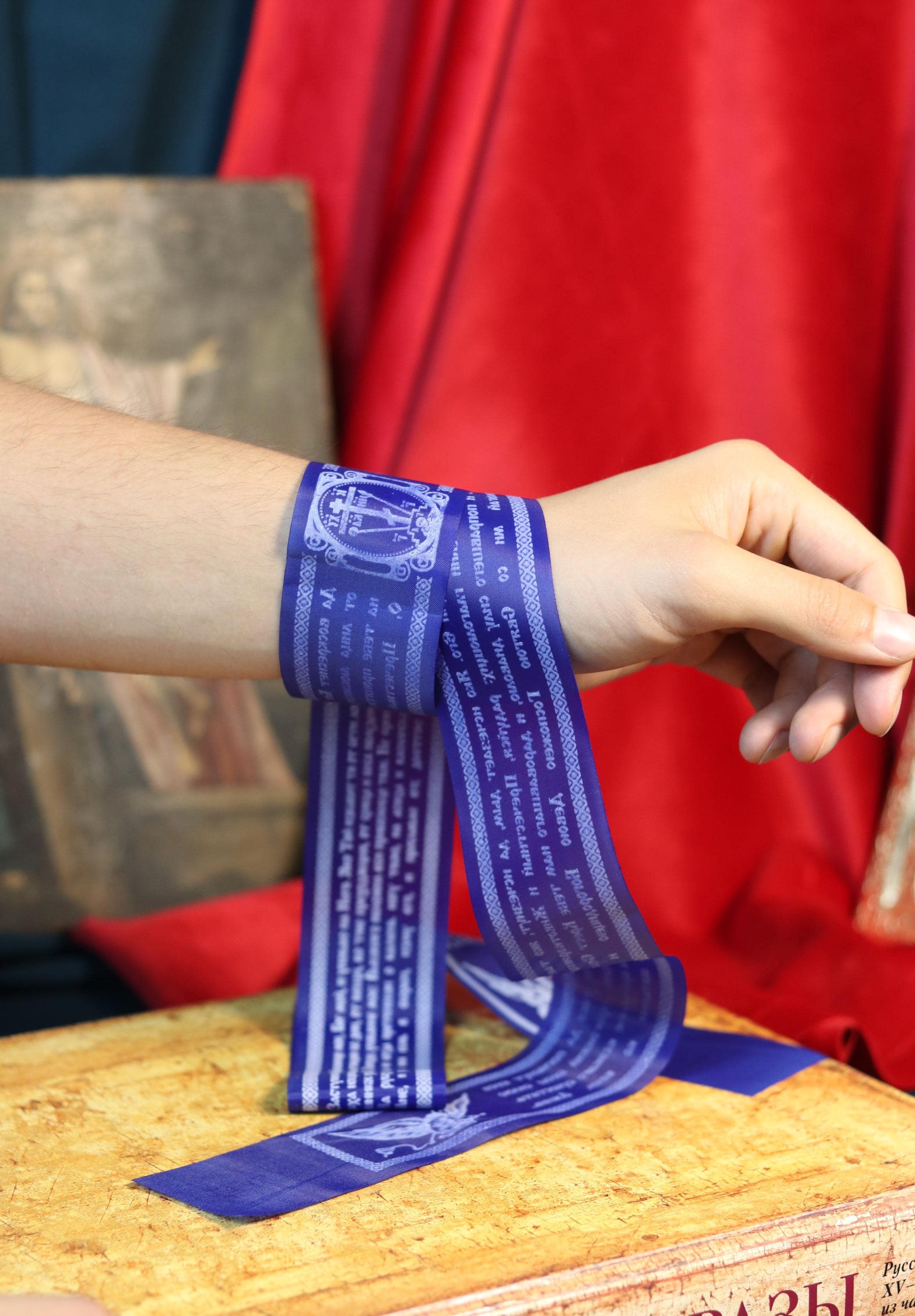 Orthodox Silk Prayer Belt 45” with Psalm 90 & Resurrection Prayer – Blessed Christian Slavic Text Protection Ribbon