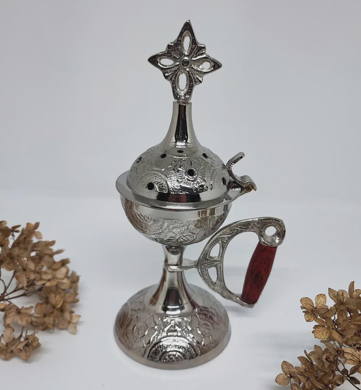 Silver Plated Metal Orthodox Incense Burner 6.7in, Greek Home Censer, Byzantine Censer, Church Incense Holder, Prayer Tool