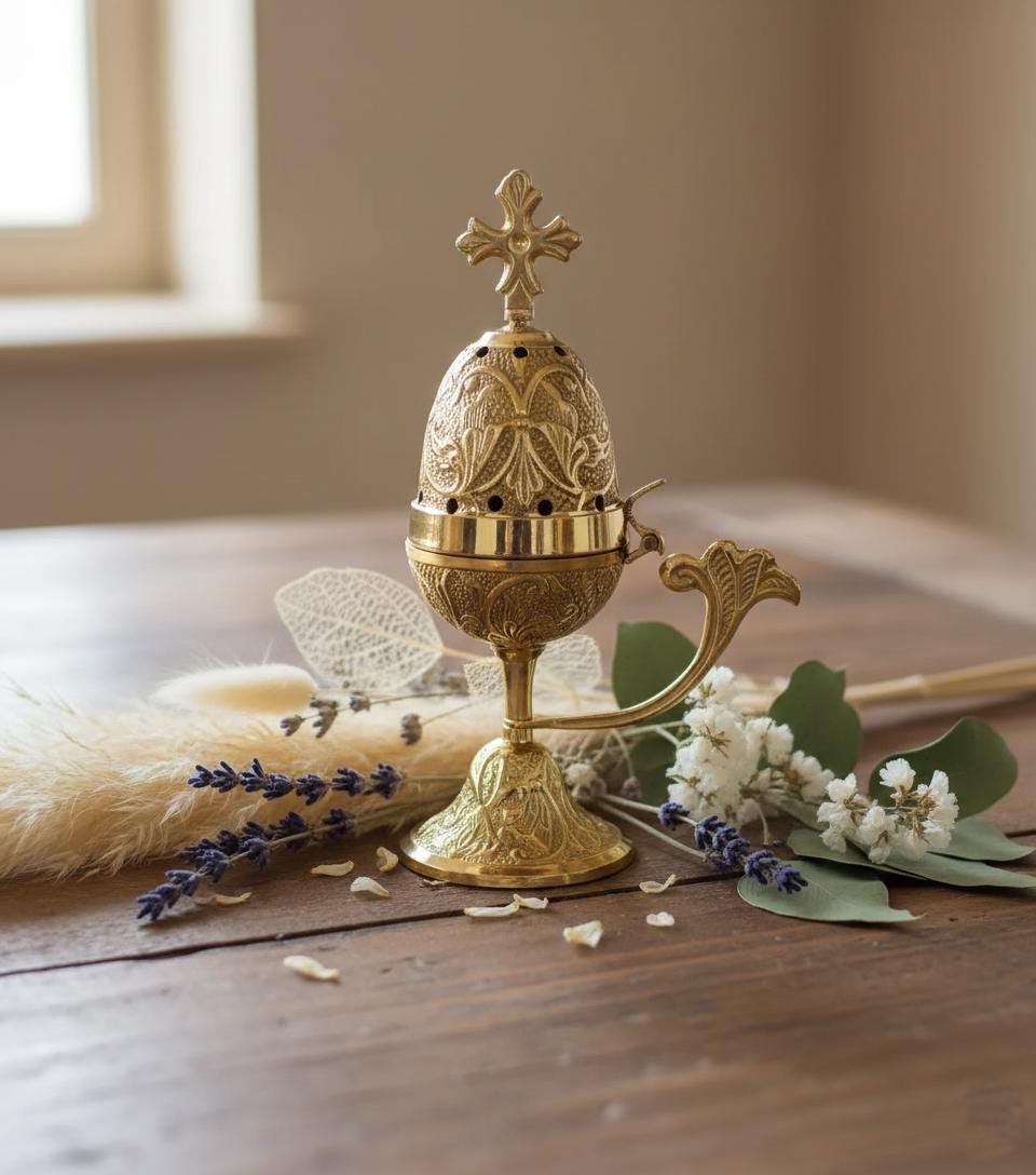 Metal Orthodox Incense Burner 7.5in, Greek Censer, Church Incense Holder, Byzantine Censer, Altar Supply, Prayer Tool