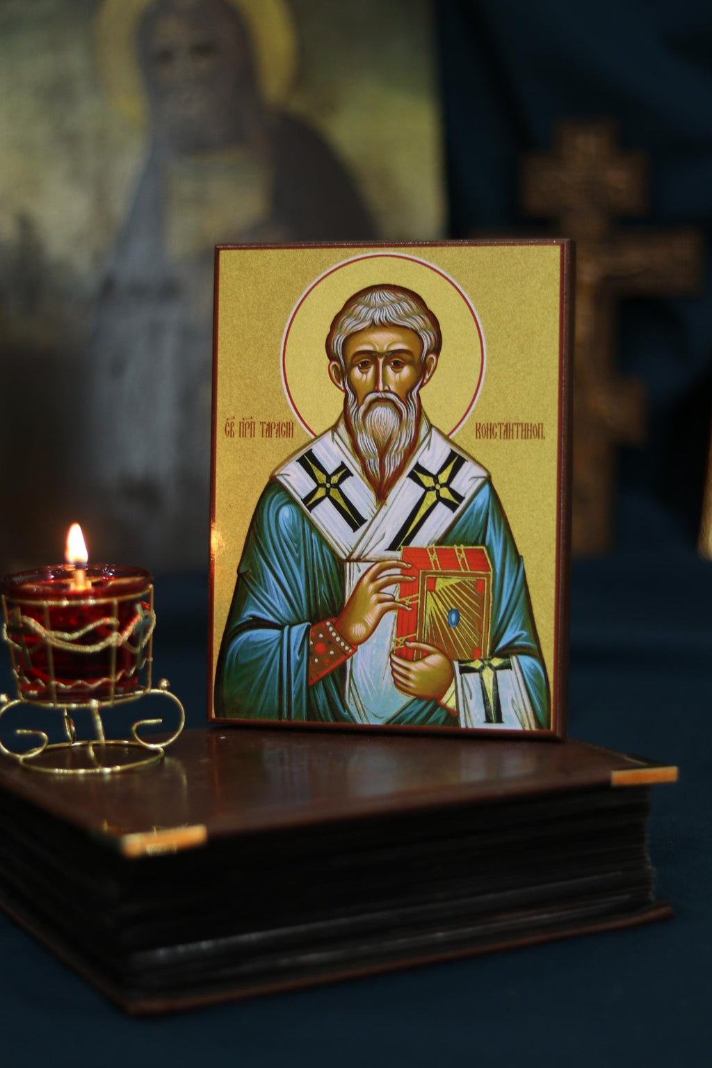 Orthodox Saint Tarasius of Constantinople Icon, Wooden Christian Wall Art
