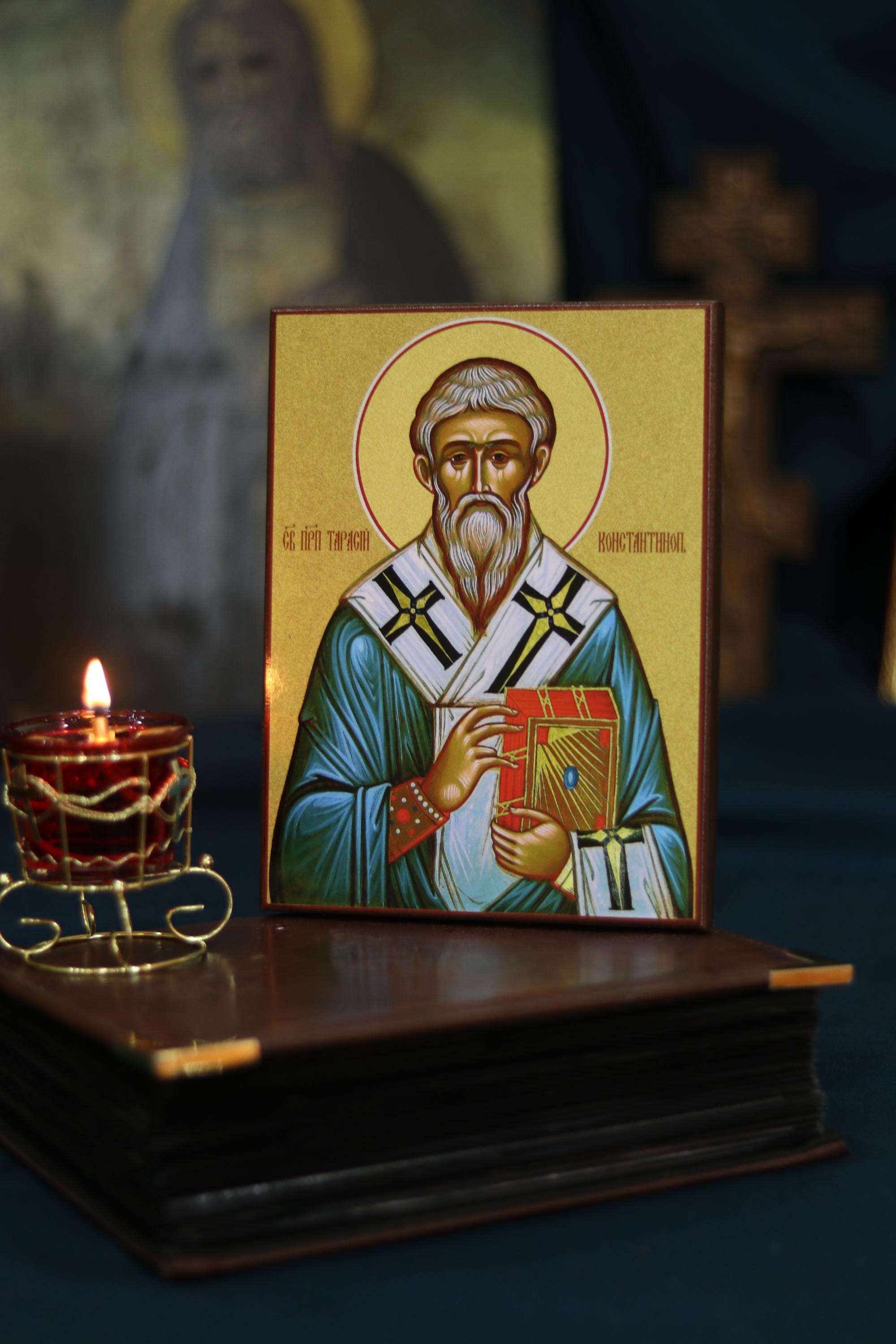 Orthodox Saint Tarasius of Constantinople Icon, Wooden Christian Wall Art