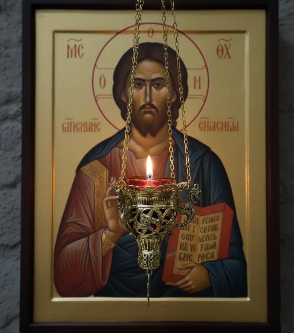 Hanging Oil Lamp Brass Orthodox Lampada – Greek Icon Lamp, Eternal Prayer Light