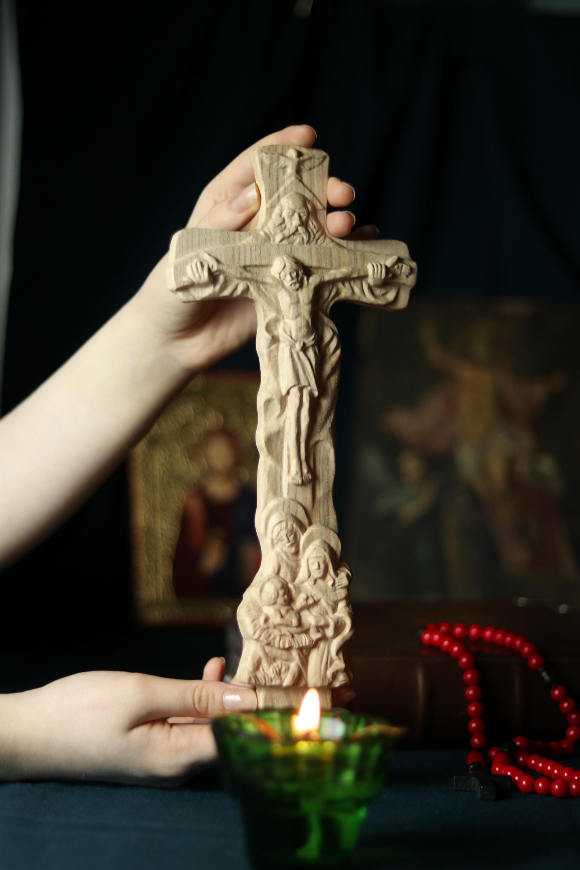 12in Beech Wood Crucifix, Wooden Cross, Cross of Lord Jesus Christ, Christian Cross, Orthodox Cross, Wall Cross, Cross for Home