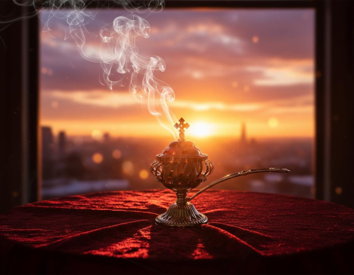 Orthodox Incense Burner Set, Silver Metal Censer 7.4x5.5in, Greek Frankincense, Charcoal Tablets, Christian Prayer Kit, Religious Gift