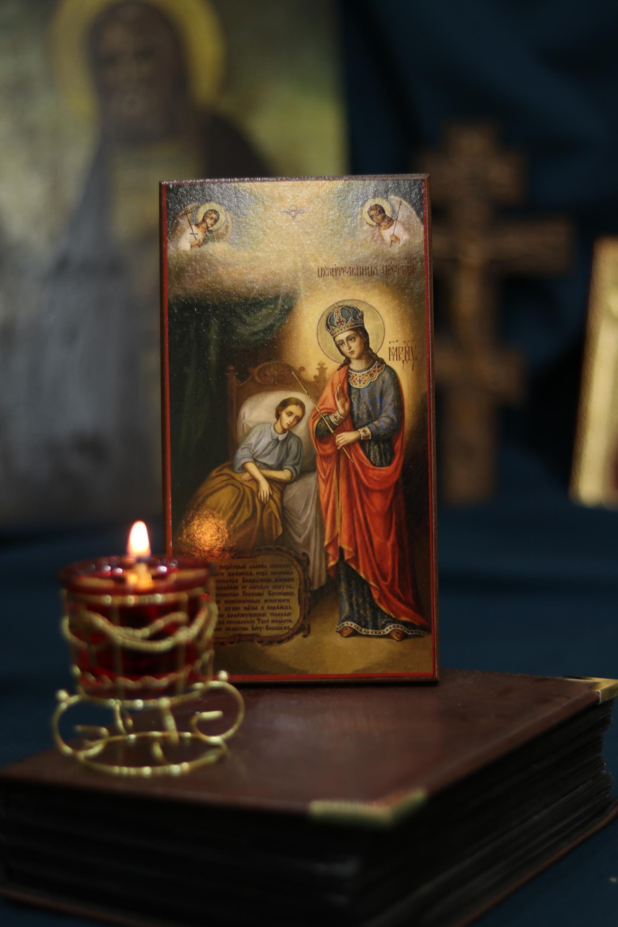 Healing Mother of God Icon Wooden Orthodox 6.3x3.3in