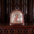Orthodox icon of Jesus Christ in a wooden frame, 21х24 cm, Arch Wooden icon, Icon under glass, Icon Orthodoxy Jesus Christ King.