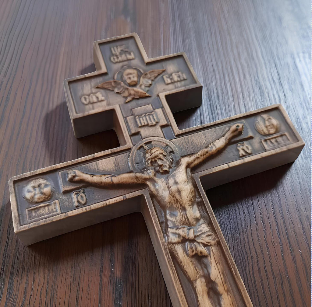 Orthodox Wooden Crucifix, Handcrafted Oak Wood Cross