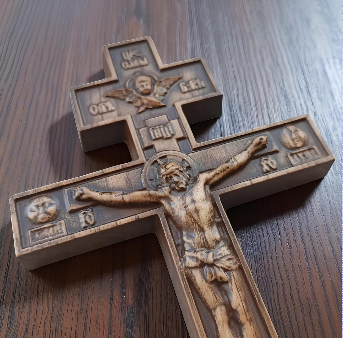 Orthodox Wooden Crucifix, Handcrafted Oak Wood Cross