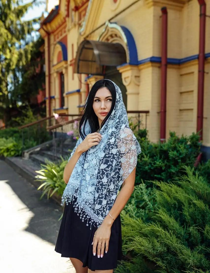 Blue Chiffon Women Scarf 61x20 Inch, Floral Lightweight Shawl, Elegant Summer Scarf