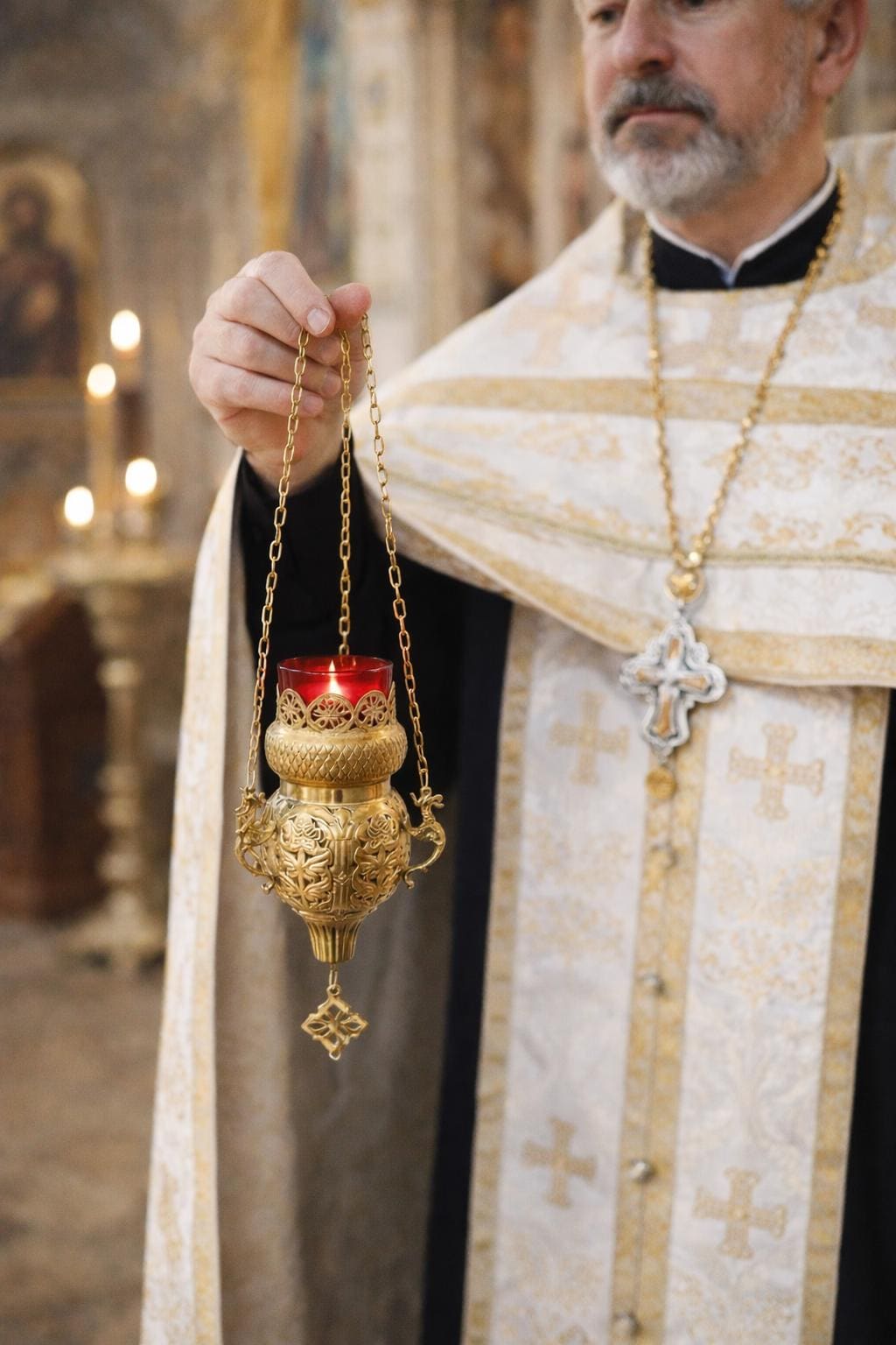 Hanging Orthodox Oil Lamp 5.9 inches, Brass Church Lampada from Greece, Icon Prayer Lamp with Chain, Christian Decor