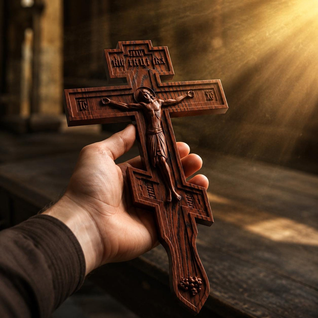 Orthodox Wooden Crucifix, 7.9-19.7in Beech Wood Cross, Hand Carved Jesus Christ