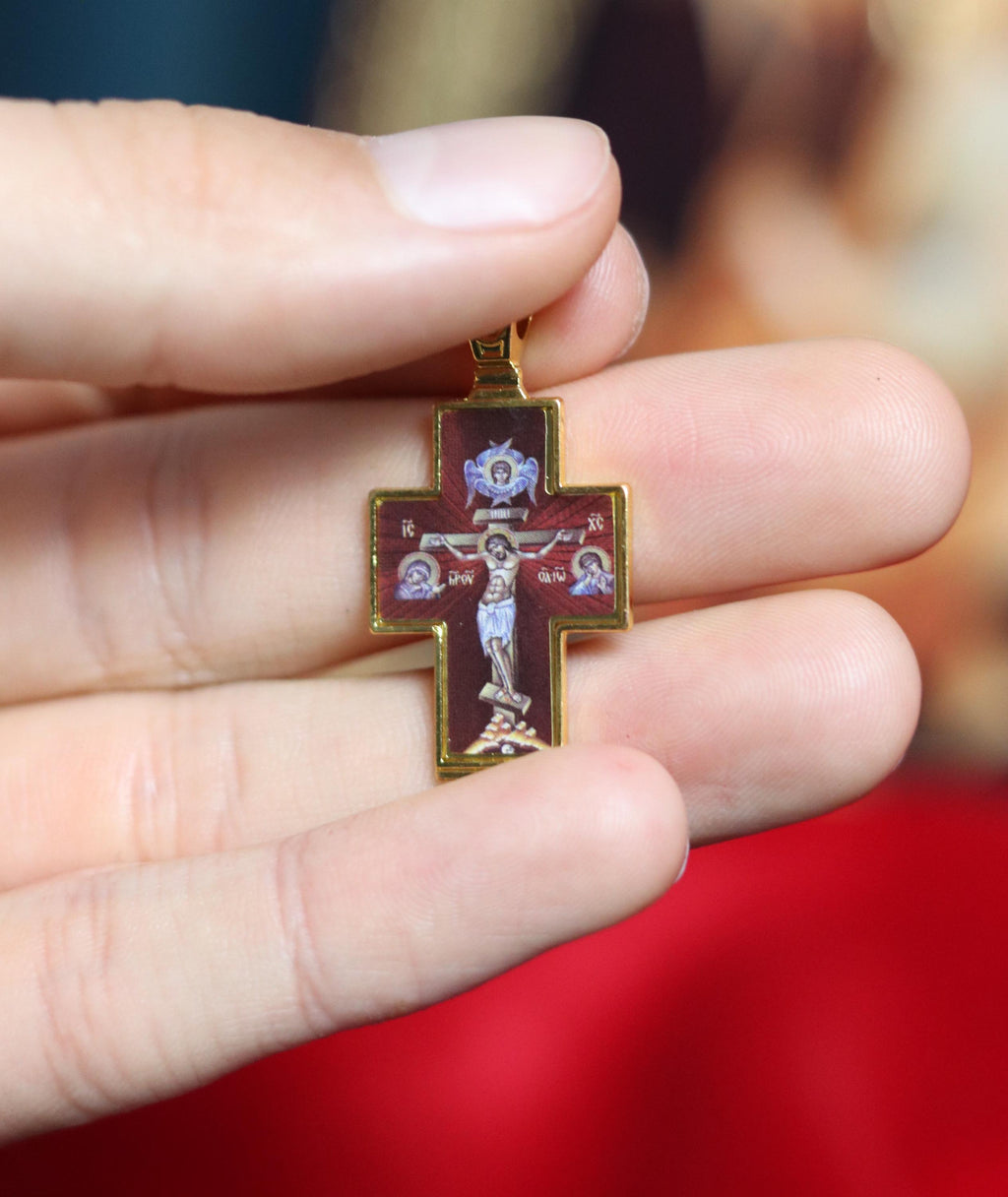 Orthodox Cross Pendant 0.7x1 in | Gold Jesus Crucifix Icon Necklace Gift, Crucifix necklace, Christian jewelry, Jesus pendant,Jesus on cross