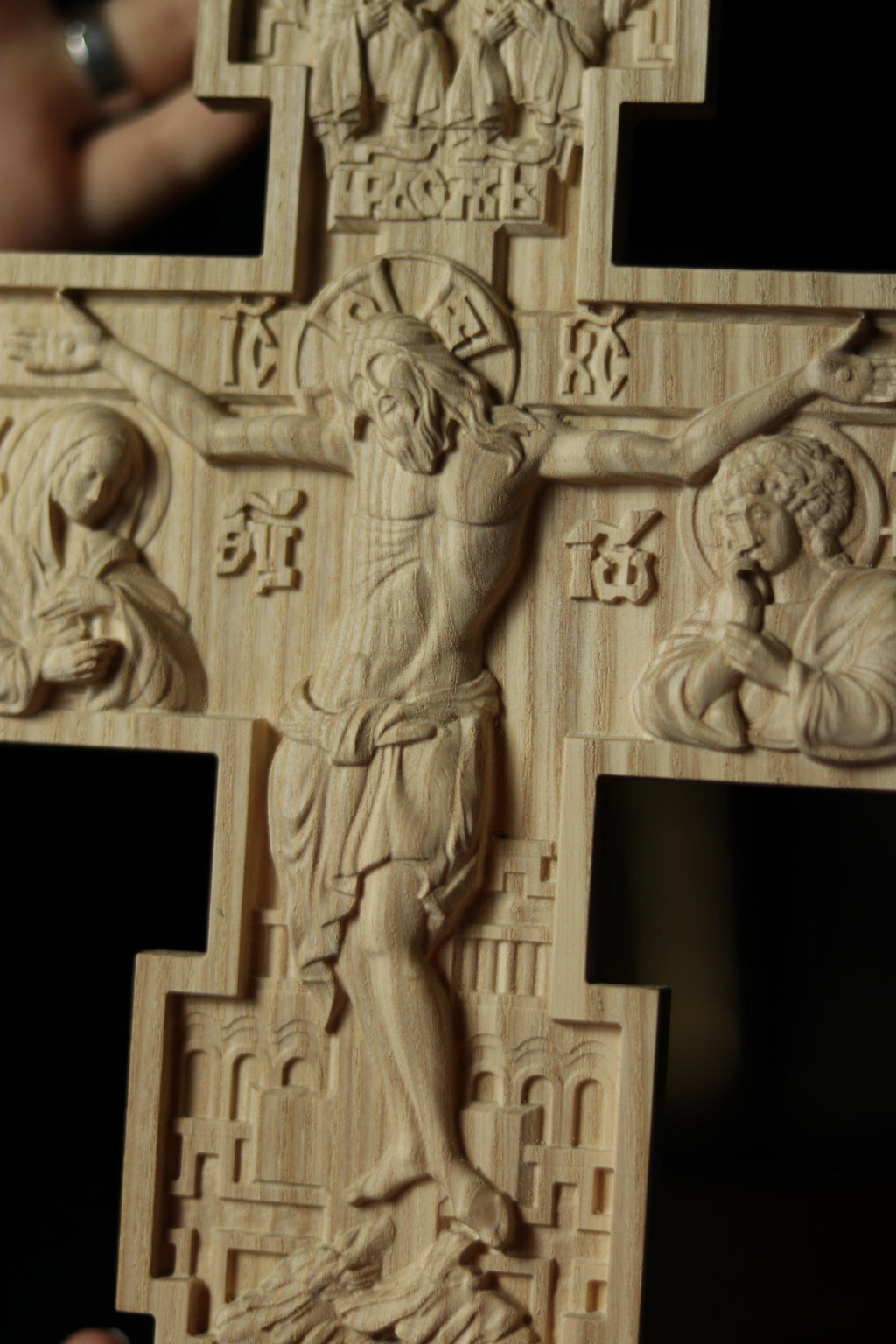 Wooden Beech Crucifix 12 in, Hand Carved Cross, Crucifixion of Jesus Christ, Orthodox Cross, Christian Cross, Wall Cross, Church Decor