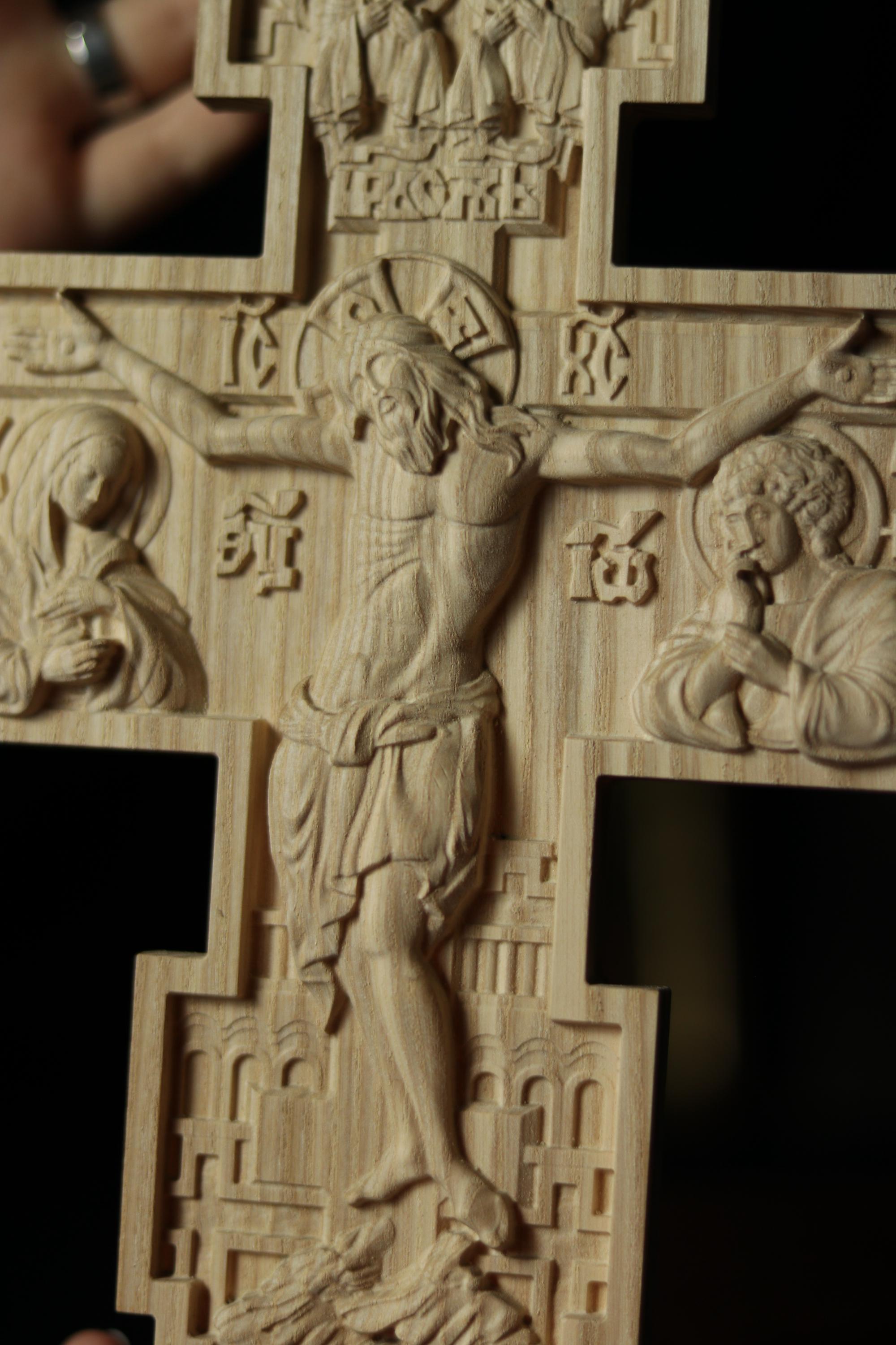 Wooden Beech Crucifix 12 in, Hand Carved Cross, Crucifixion of Jesus Christ, Orthodox Cross, Christian Cross, Wall Cross, Church Decor