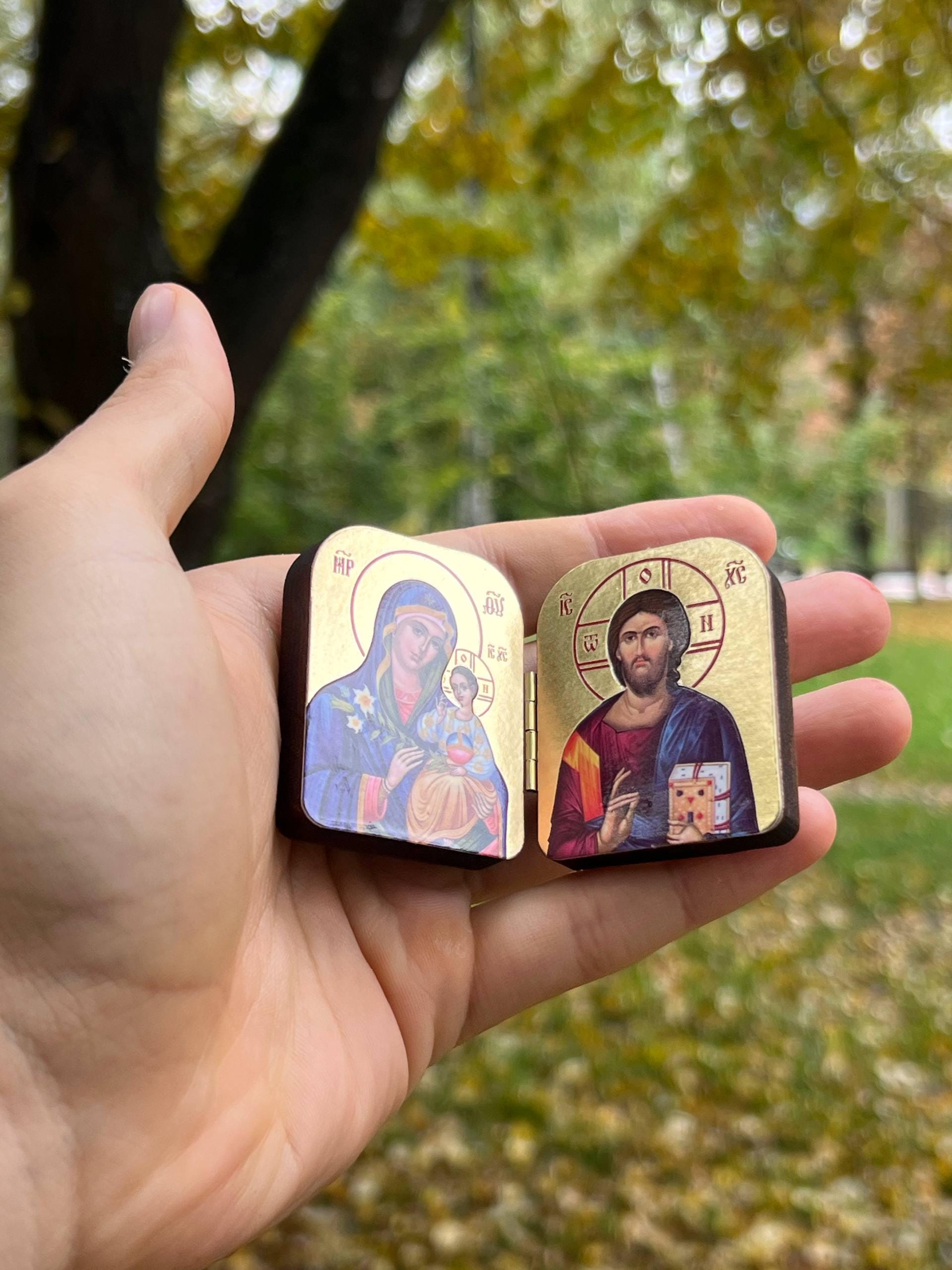 Diptych icon of Jesus Christ and the Mother of God, 2x1.6 in