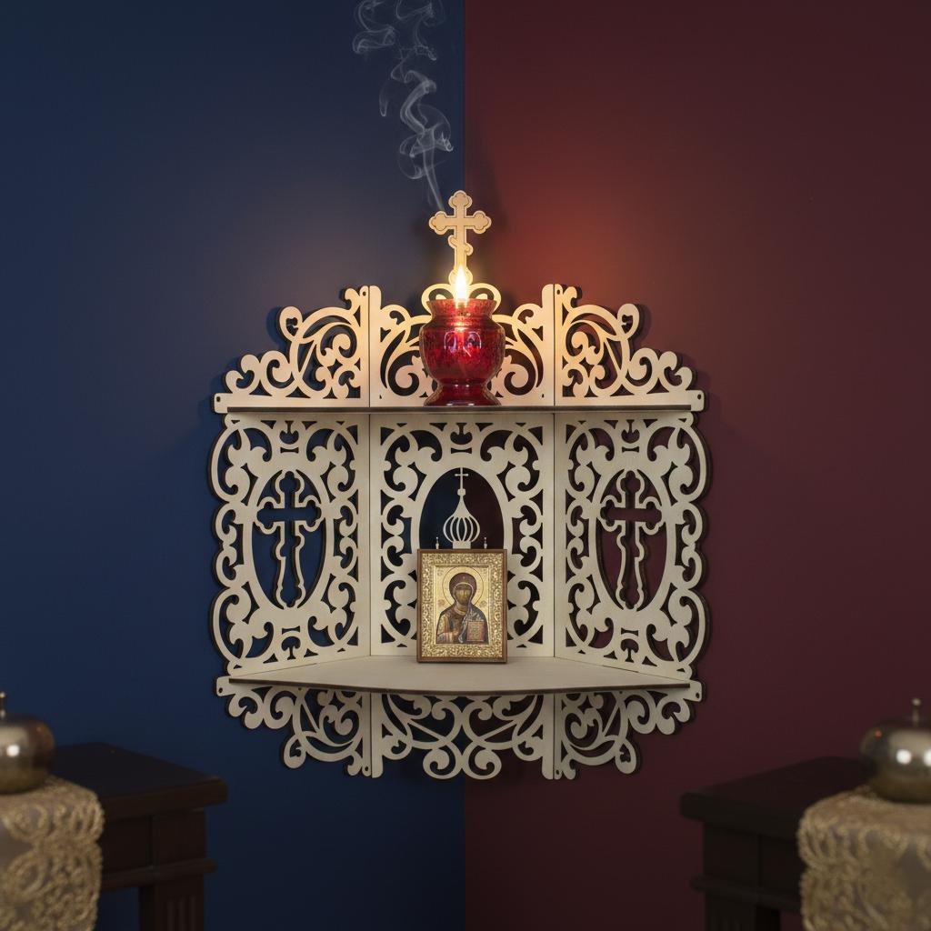 Plywood Icon Shelf 24 in Wooden Icon Shelf, Iconostasis Shelf, Orthodox Shelf