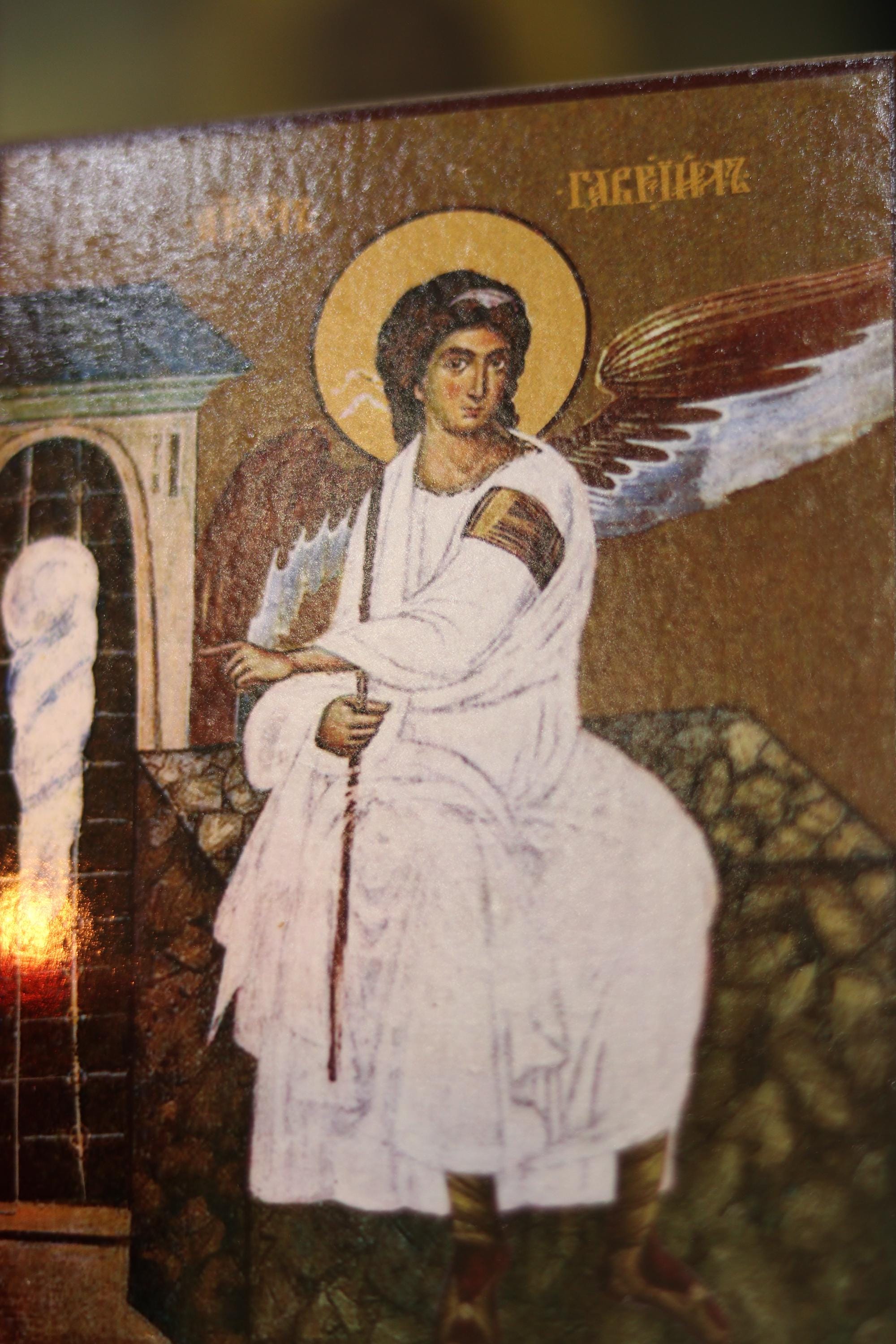 Orthodox Wooden Icon 6.3x4.7 in., Archangel Gabriel Icon, Christian Wall Art