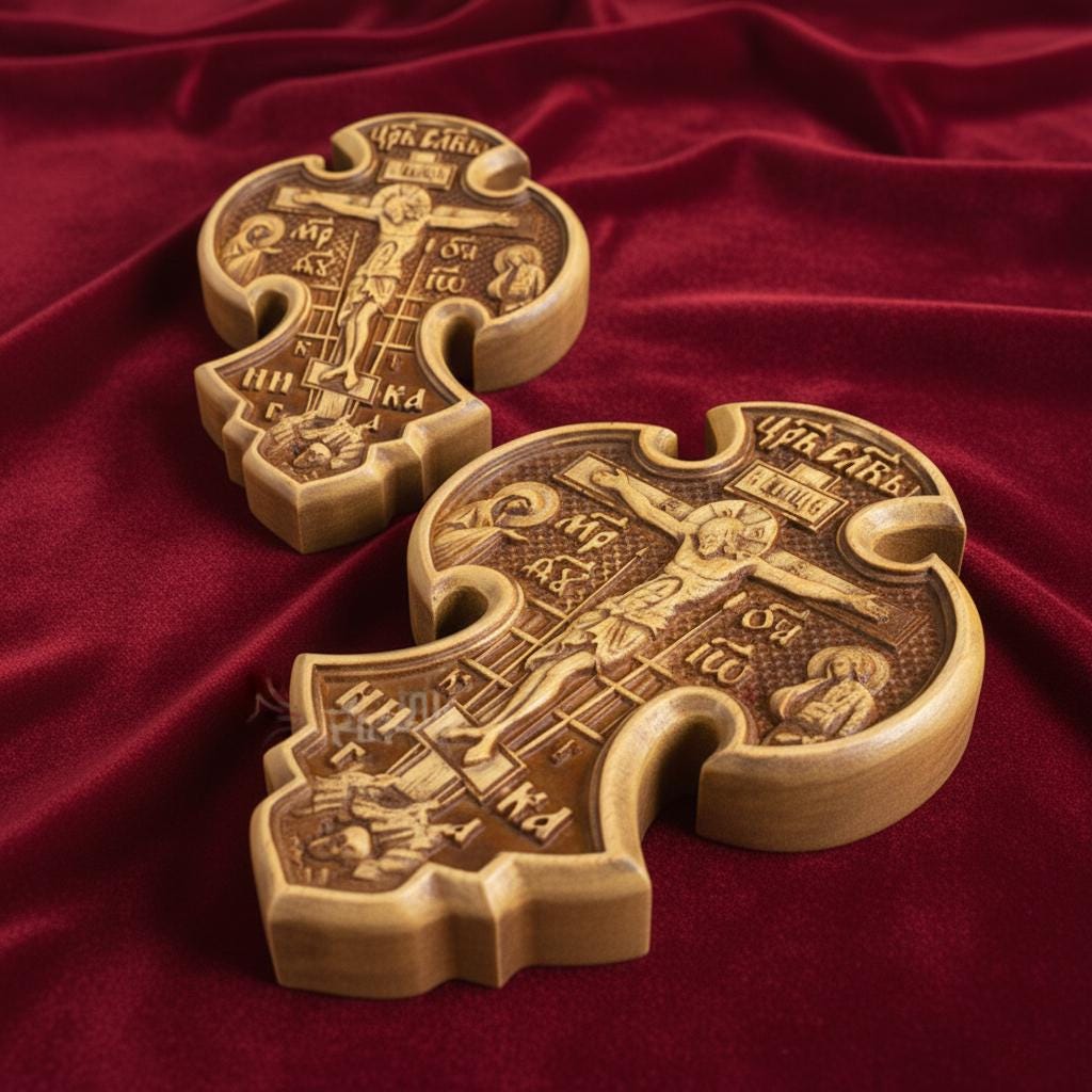 Hand Carved Orthodox Wooden Crucifix 7.5x5.1 in