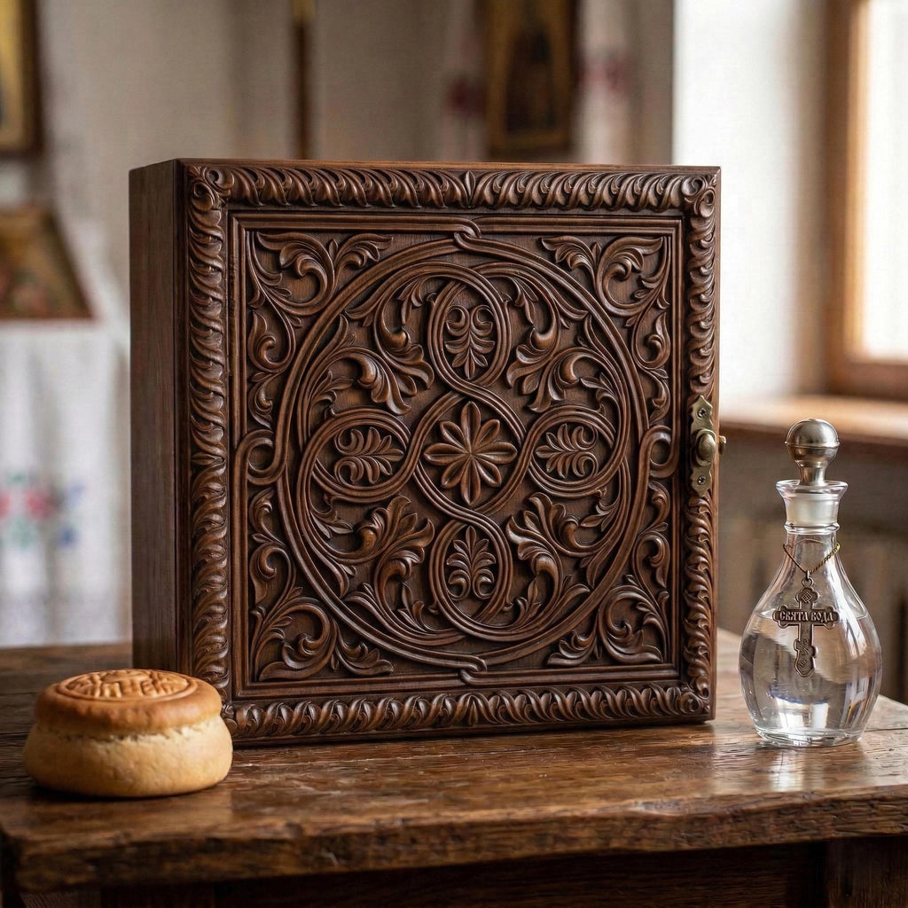 Wooden Prosphora Box 13.8x13.8x11.8 Inches, Orthodox Prosphora Keeper, Church Bread Box, Holy Bread Storage, Antidoron Box, Artos Box