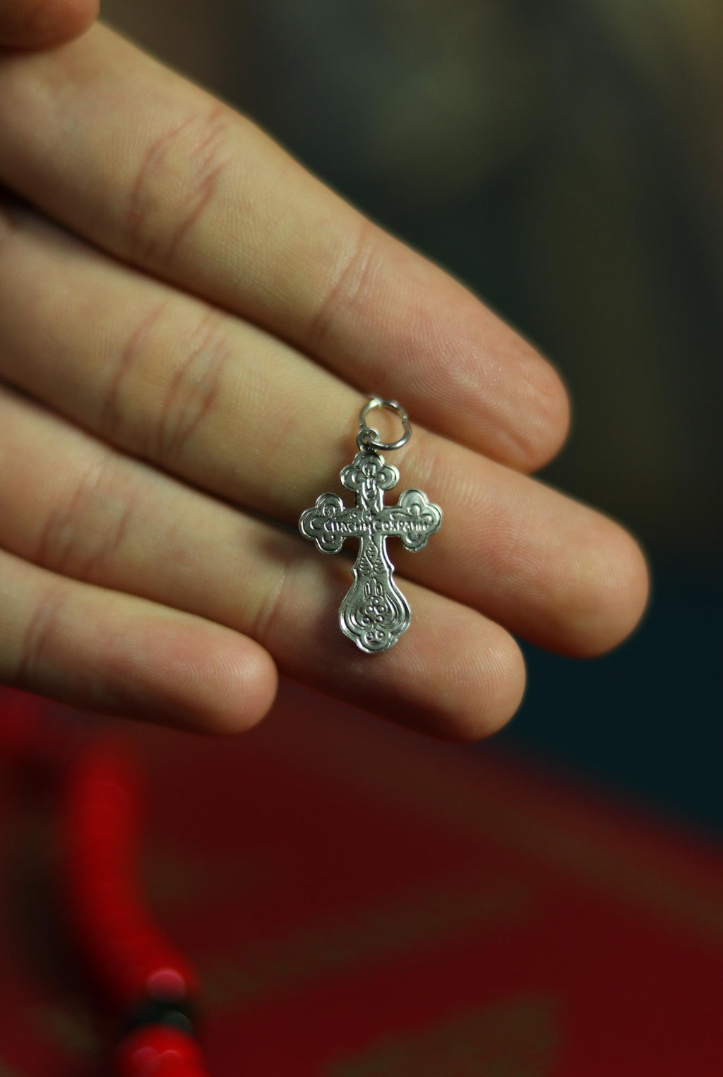 Silver Cross 1 in, 1.65 g, Orthodox Cross, Christian Cross, Crucifix Pendant, Religious Gift, Jesus Christ Cross