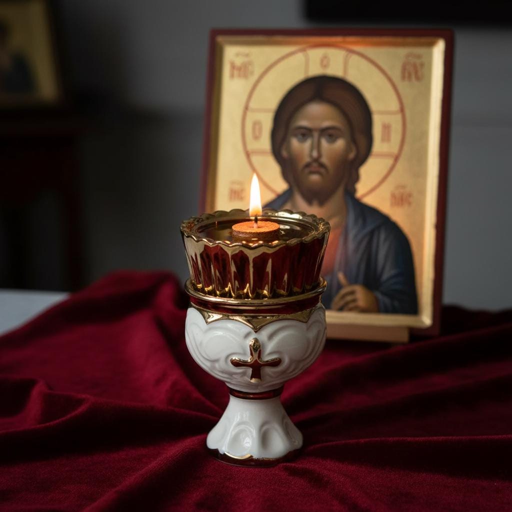 White Ceramic Icon Lamp 4.9in, Orthodox Oil Lamp, Church Lamp, Prayer Corner Lamp, Religious Decor, Orthodox Gift
