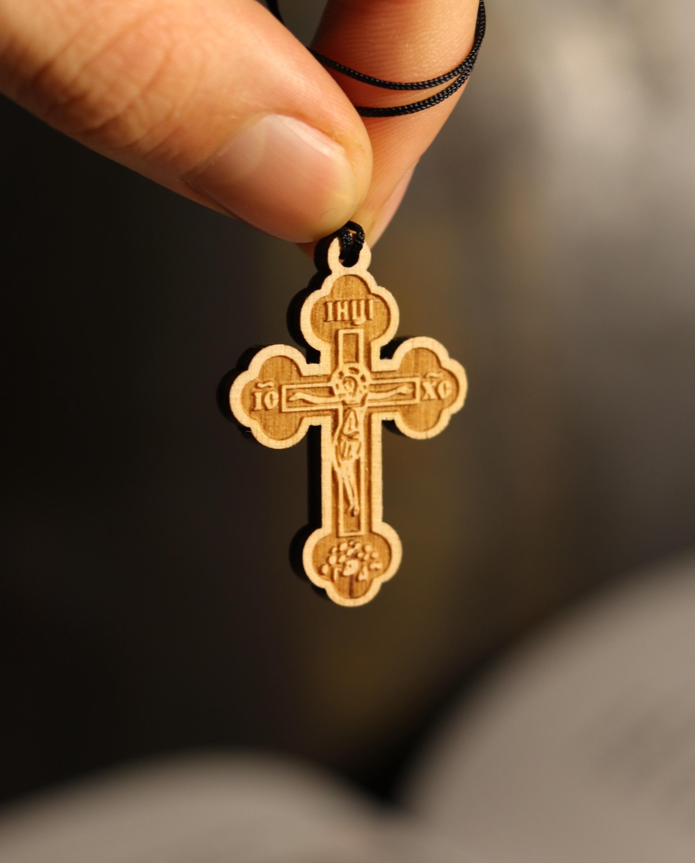 Orthodox Wooden Cross Pendant – Compressed Wood, Jesus Crucifix, Blessed in Church, Orthodox cross, Orthodox icon