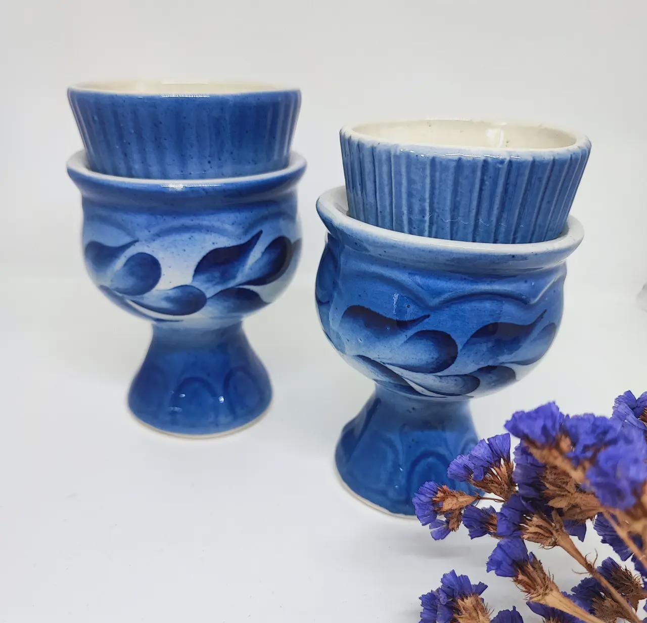 Blue Ceramic Orthodox Oil Lamp 4.5 inches, Table Lampada for Icons, Christian Prayer Lamp