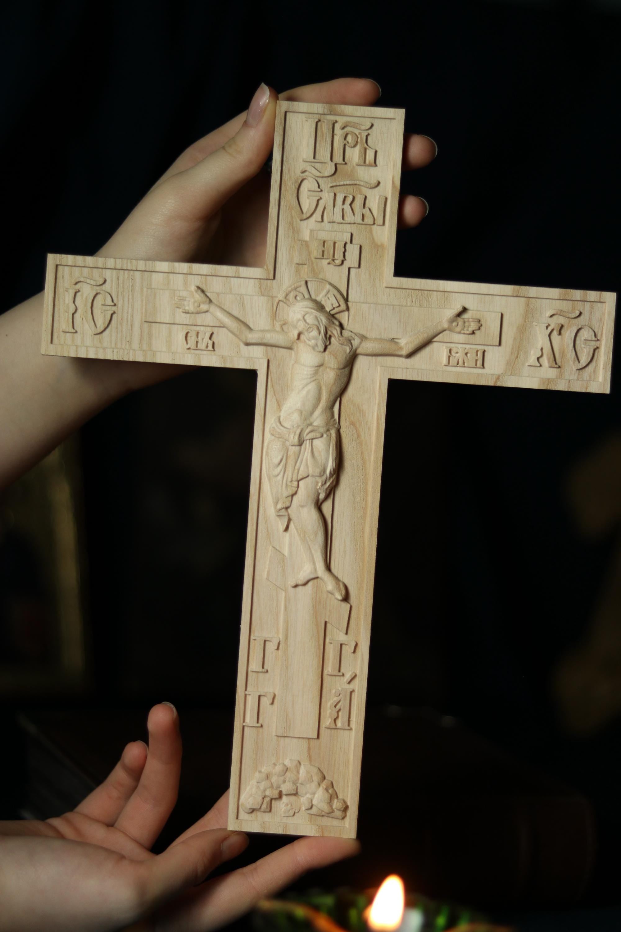 12in Beech Wood Cross 320g, Church Cross, Wooden Cross, Orthodox Cross, Crucifix Jesus Christ.