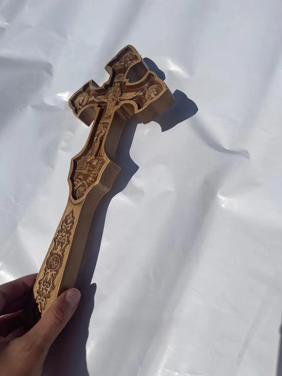 Christian hand cross made of beech wood 12"x5".