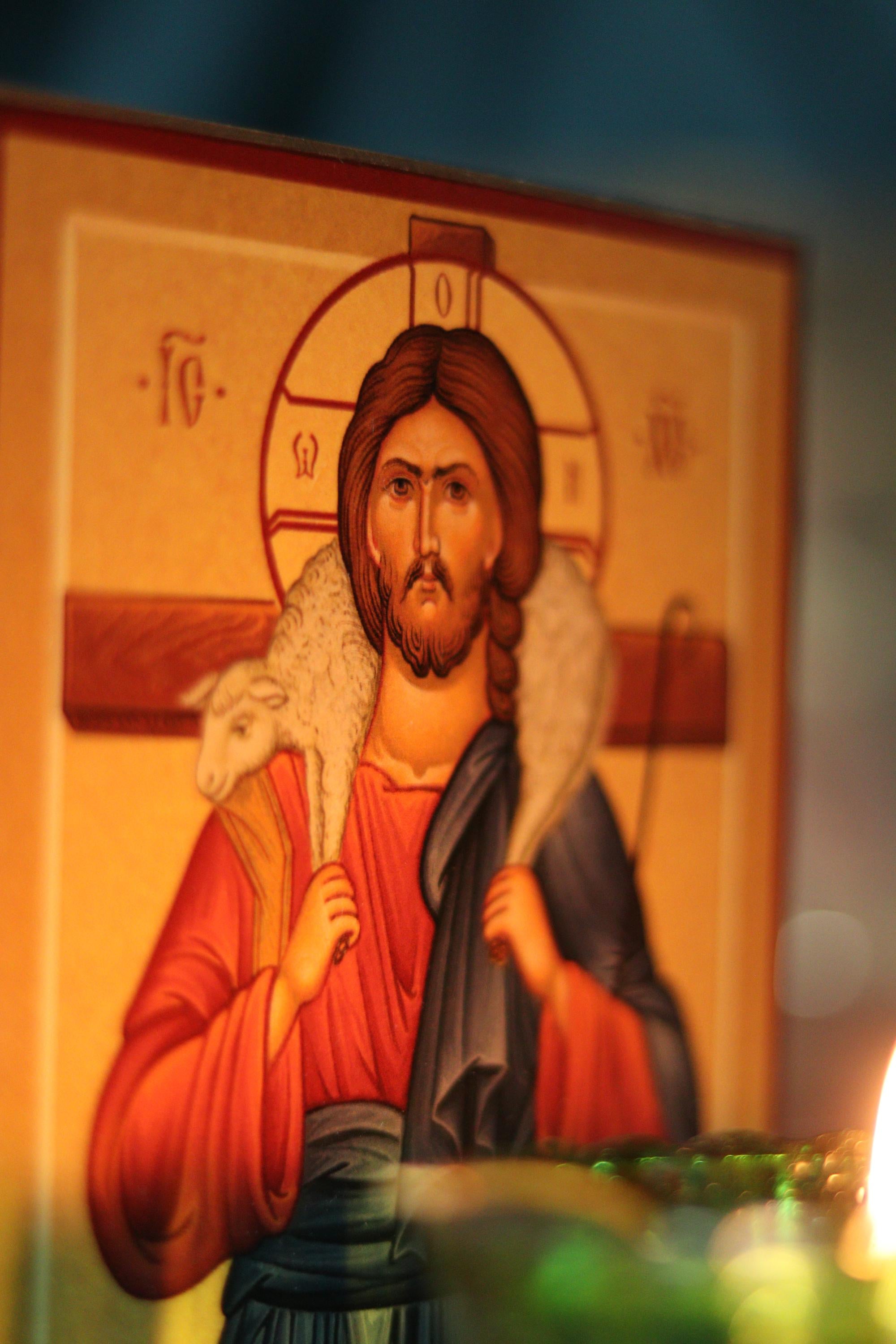 Wooden Icon , Good Shepherd Icon, Jesus Christ Icon, Orthodox Icon