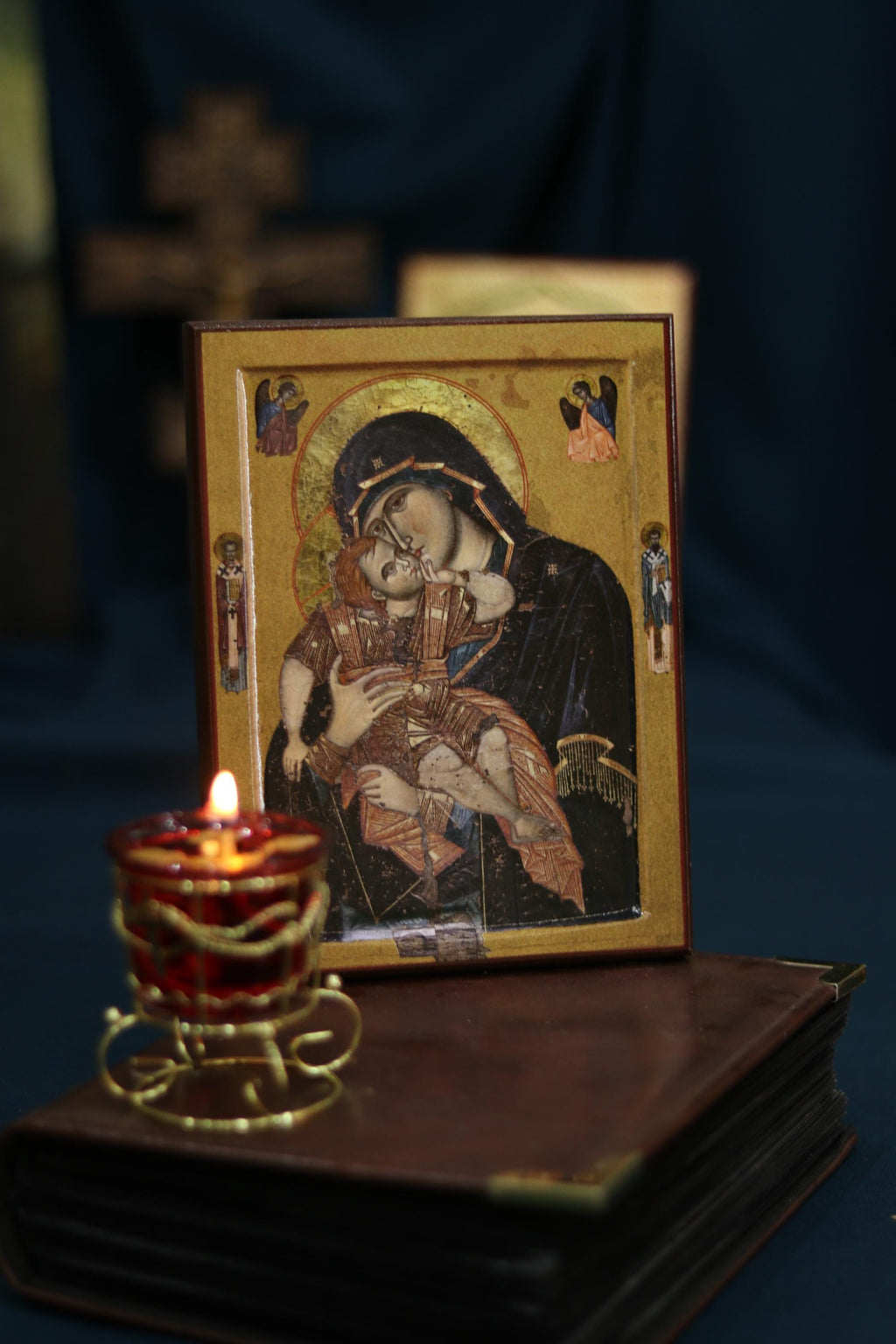 Sweet Kissing Mother of God Icon Orthodox Wooden 7.9x5.9in