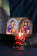 Wooden Folding Icon 4.3in, Orthodox Diptych, Virgin Mary Icon, Jesus Christ Icon, Christian Gift, Prayer Corner Decor