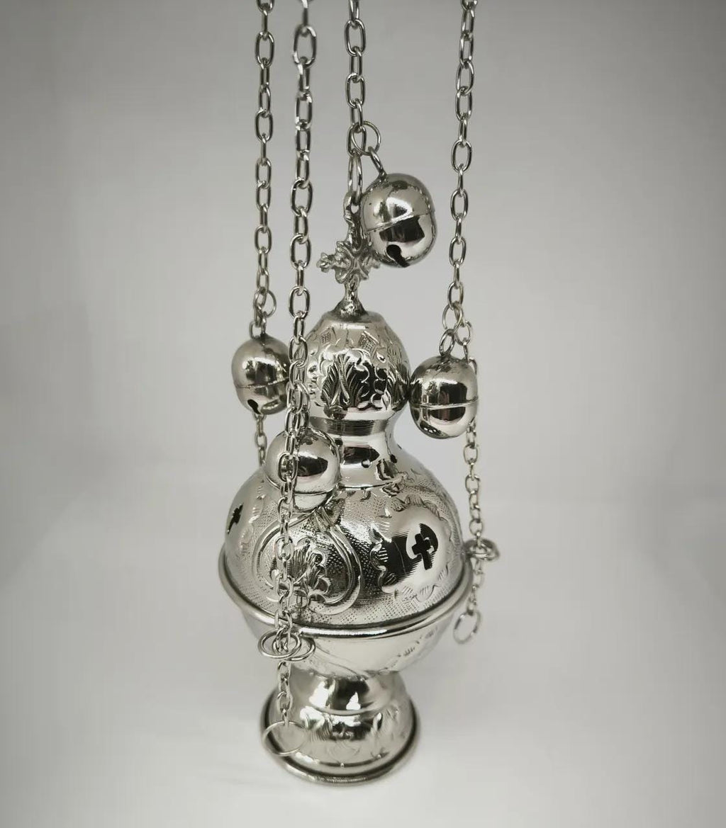 Nickel Incense Burner Thurible 7.1in Hanging Censer Church Orthodox
