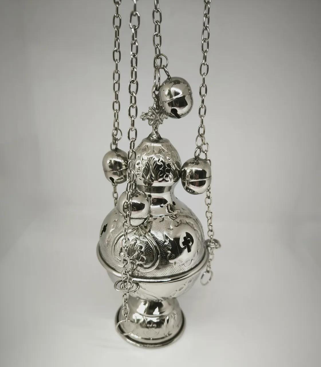 Nickel Incense Burner Thurible 7.1in Hanging Censer Church Orthodox