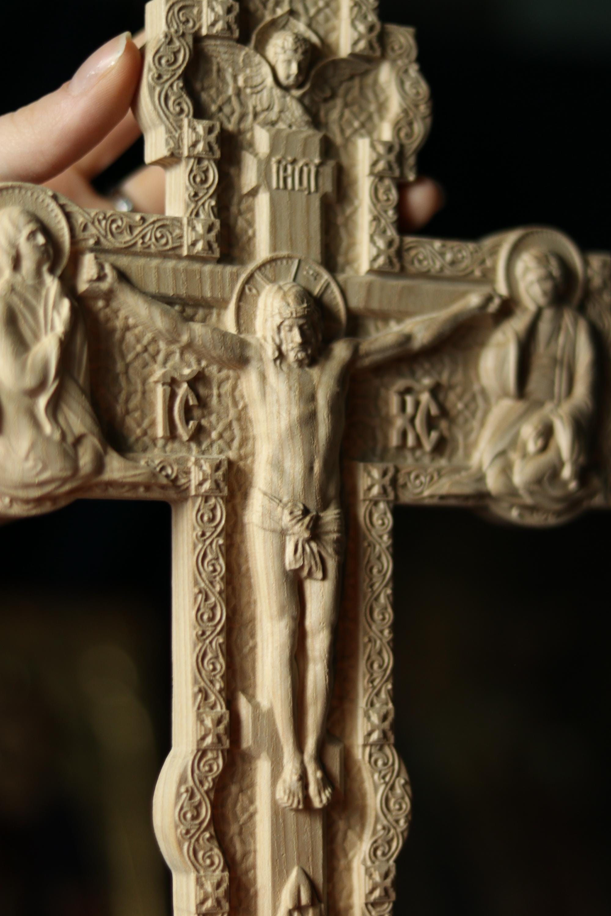 12in Beech Wood Cross, Wooden Cross, Orthodox Crucifix,Lord Jesus Christ