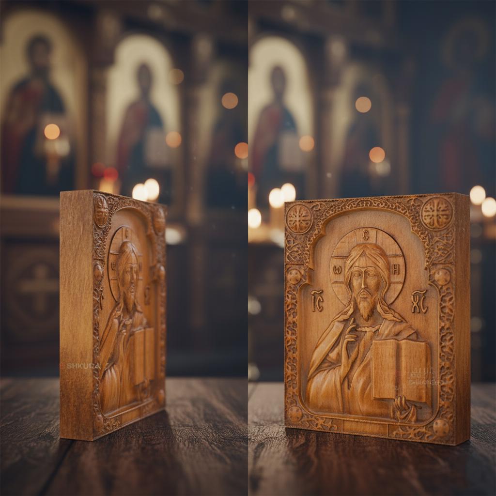 Wooden Icon 14x12 cm, Beech Orthodox Icon, Jesus Christ Icon, Religious Decor, Christian Gift, Hanging Icon, Travel Icon