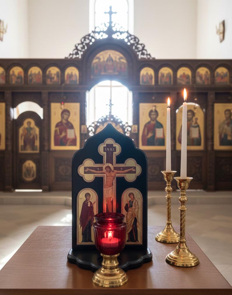 12in Wooden Orthodox Crucifix Candle Stand, Crucifix With Icons, Church Cross, Christian Decor, Prayer Corner Cross, Religious Gift