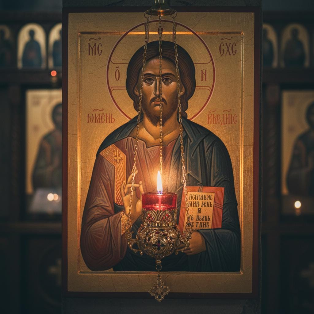 Enamel Hanging Oil Lamp 7.87×3.94 in, Made in Greece, Orthodox Lamp, Icon Lamp, Prayer Light, Church Decor