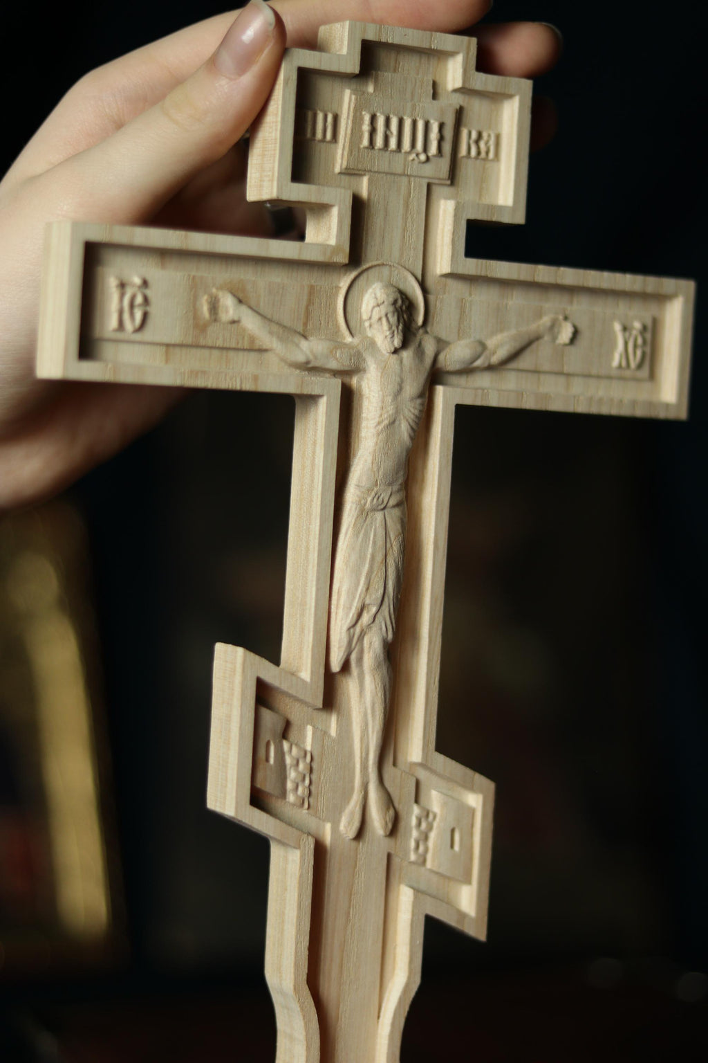 Beech Wood Cross 11.8 in, Wooden Cross, Orthodox Cross, Crucifix Jesus Christ, Christian Cross, Religious Decor, Wall Cross, Church Gift