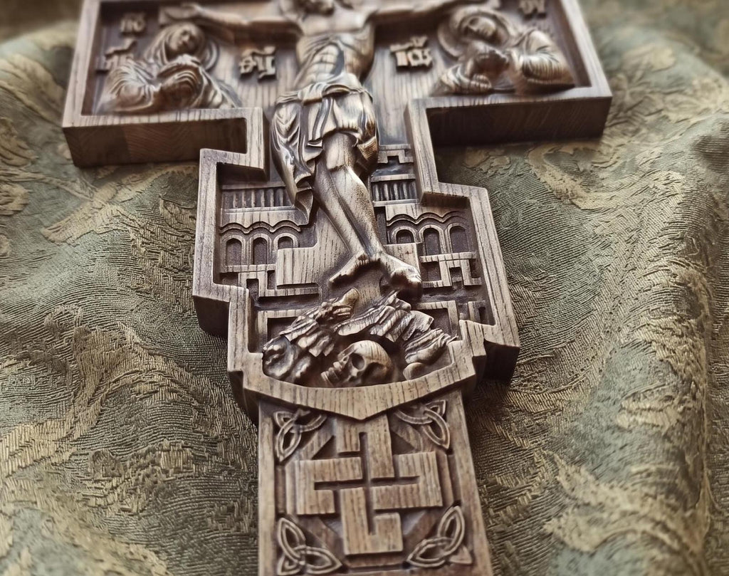 Orthodox Wooden Crucifix, Handcrafted Beech Wood Cross