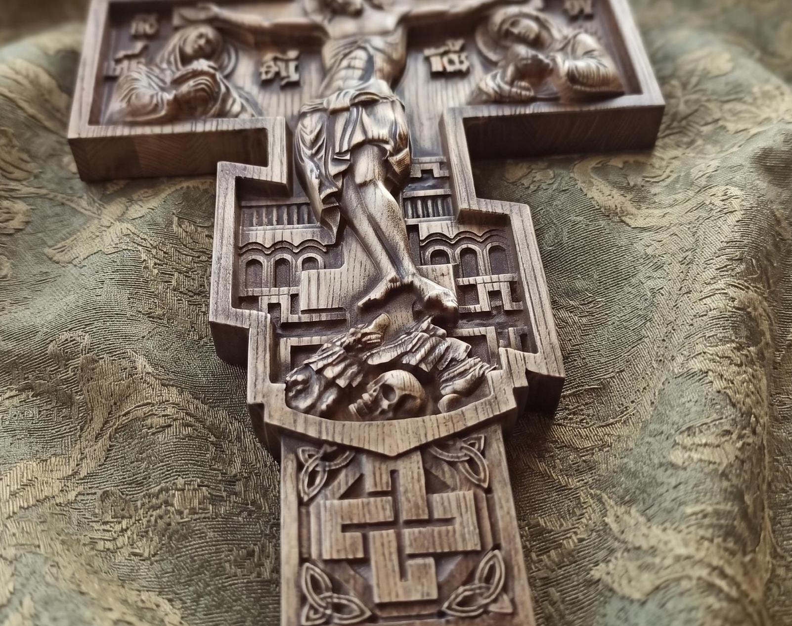 Orthodox Wooden Crucifix, Handcrafted Beech Wood Cross