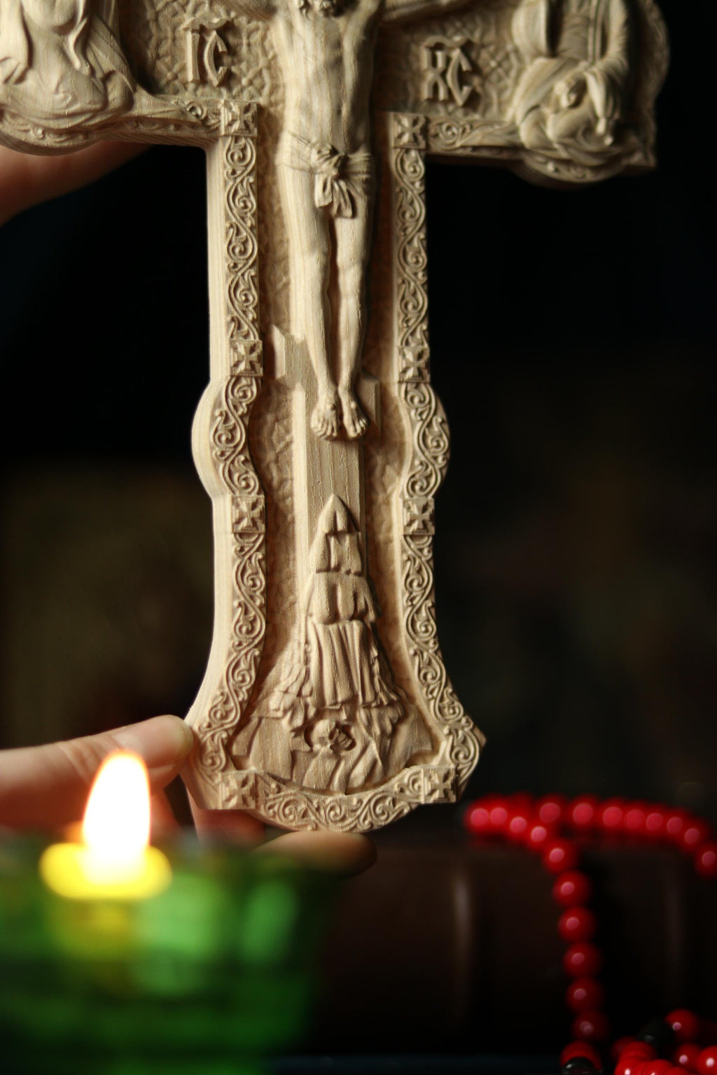 12in Beech Wood Cross, Wooden Cross, Orthodox Crucifix,Lord Jesus Christ