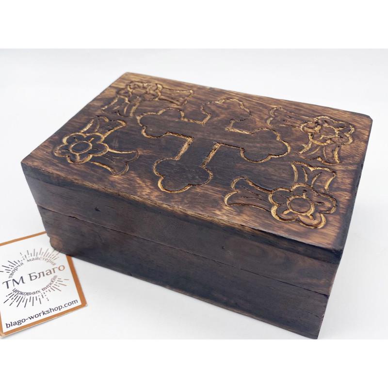 Wooden Incense Box Carved Ladanitsa Velvet Lined Case 5.9 in