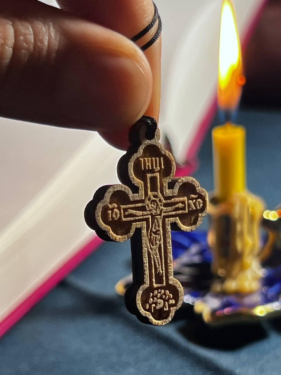 Orthodox Wooden Cross Pendant – Compressed Wood, Jesus Crucifix, Blessed in Church, Orthodox cross, Orthodox icon