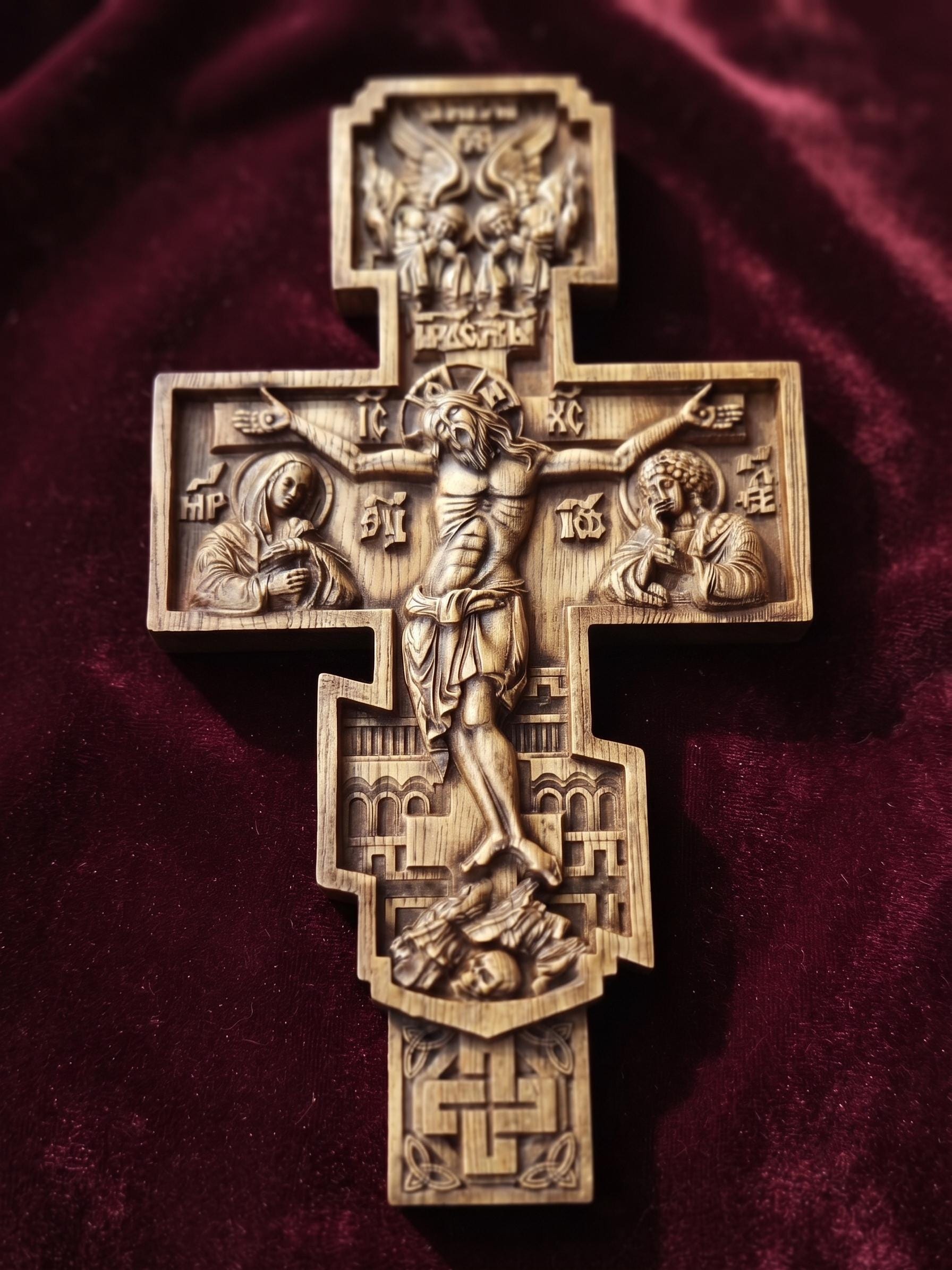 Orthodox Wooden Crucifix, Handcrafted Beech Wood Cross